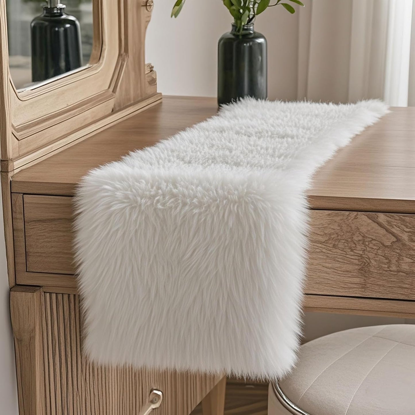 12x35 inches) Faux Fur Table Runner,Table Runner for Soft Luxury Winter Decor Xmas White Decorations,Party Birthday