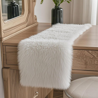 12x35 inches) Faux Fur Table Runner,Table Runner for Soft Luxury Winter Decor Xmas White Decorations,Party Birthday