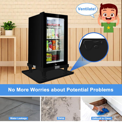 KUPAO Mini Fridge Stand with Silicone Drip Tray, Universal Adjustable Base with 4 Strong Feet, 23.6" x 23.6" Mini Fridge Mat, Suitable for Small Refrigerators, Portable Compact Washer or Dryer, Black