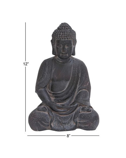 CosmoLiving by Cosmopolitan Ceramic Buddha Decorative Sculpture Meditating Home Decor Statue with Engraved Carvings and Relief Detailing, Accent Figurine 8" x 7" x 12", Gray