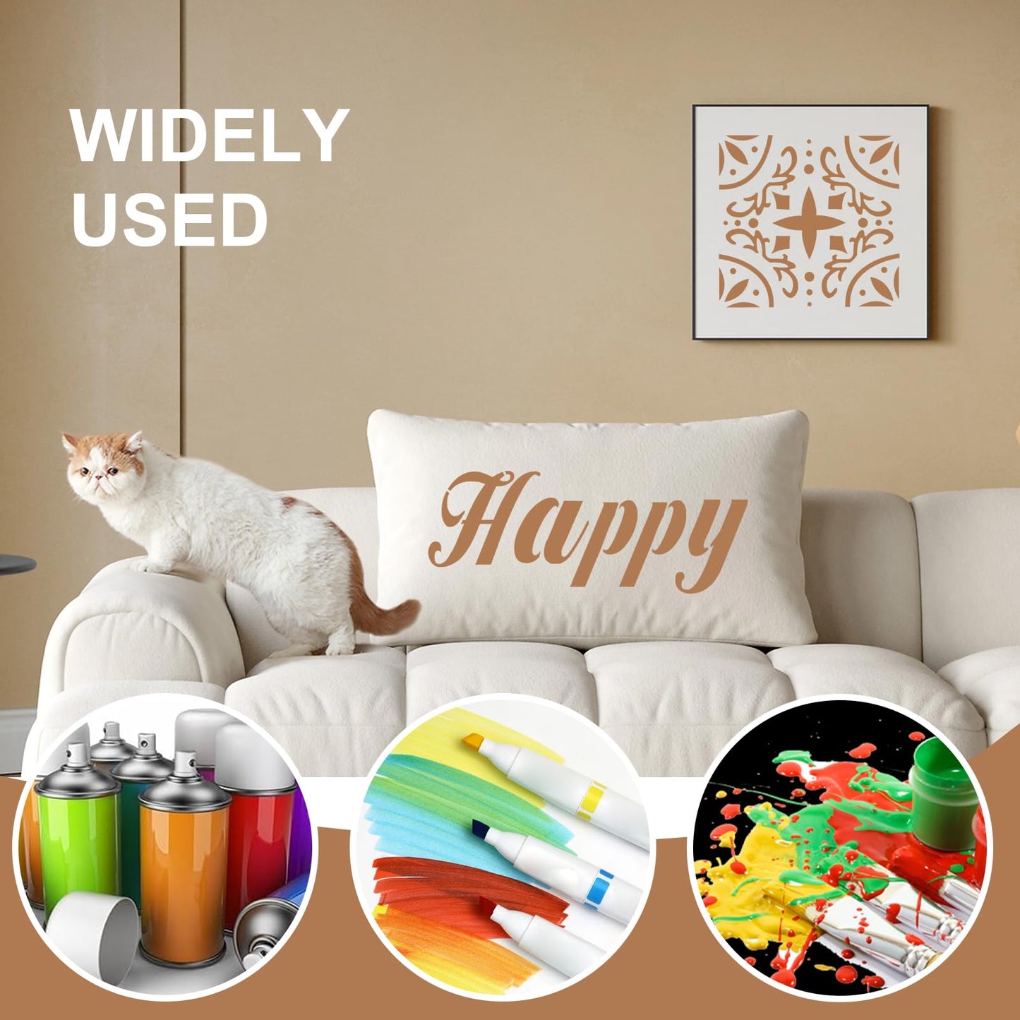 Large Alphabet Mandala Stencils – 2 & 4 Inch Reusable Upper & Lowercase Letters, Numbers, 45PCS Templates for Calligraphy, DIY Painting, Journals, Wood & Fabric Art