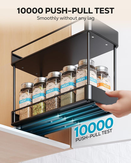 Nieifi Spice Rack Organizer for Cabinet, Vertical Spice Rack Pull Out, Easy to Install, Metal, 4.1''Wx10.35''Dx8.4''H, 2 Pack, 2 Tiers(Black)