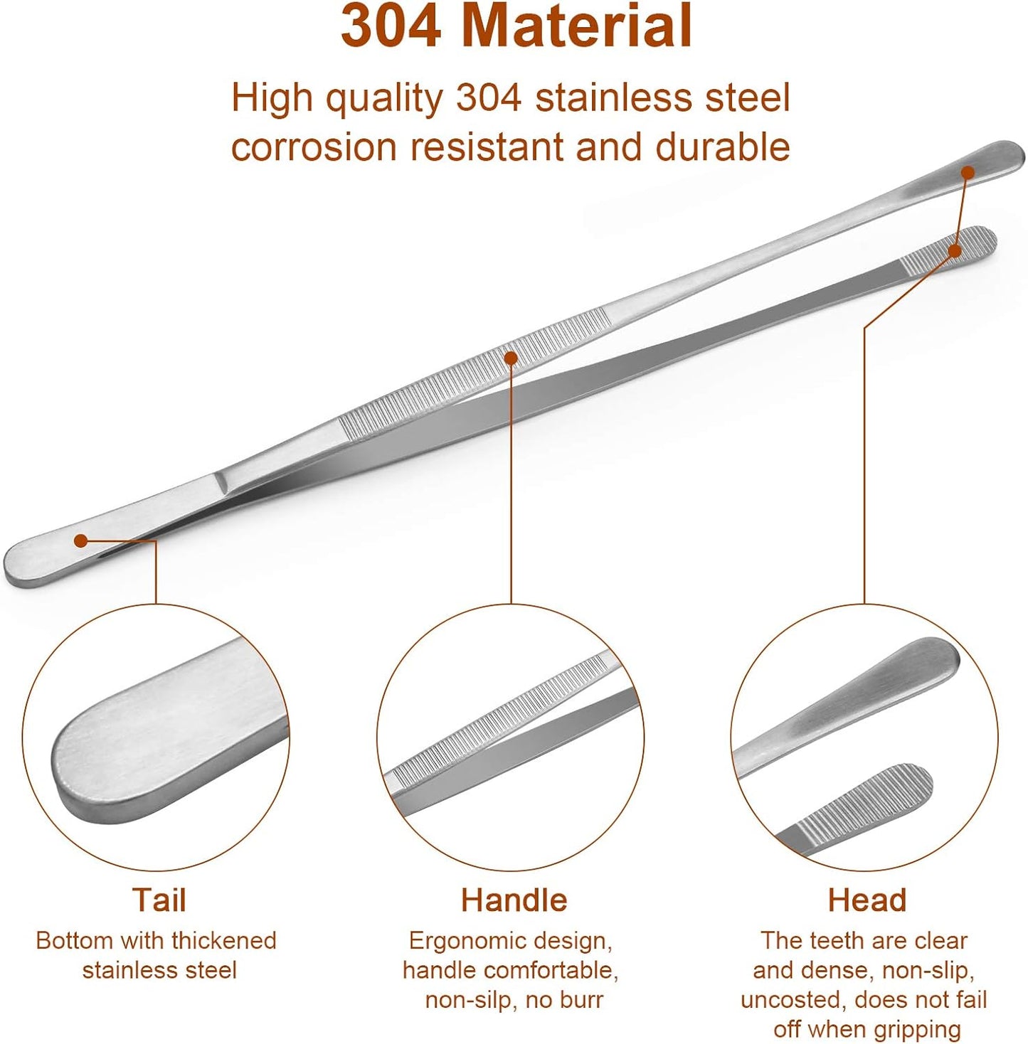 AHIER 4 Pcs Kitchen Fine Tweezer Tongs, 12” and 10” Stainless Steel Food Tweezers Set for Cooking