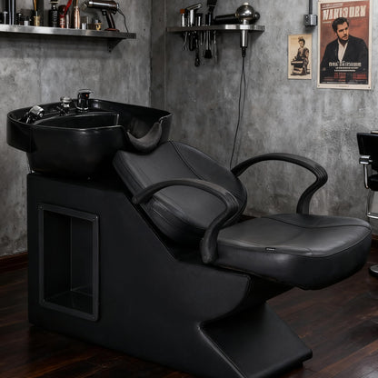 Seogwisam Shampoo Bowl and Chair Set for Salon, Backwash Barber Chair,ABS Plastic Shampoo Bowl Sink Unit w/Storage Box for Beauty Spa Barbershop