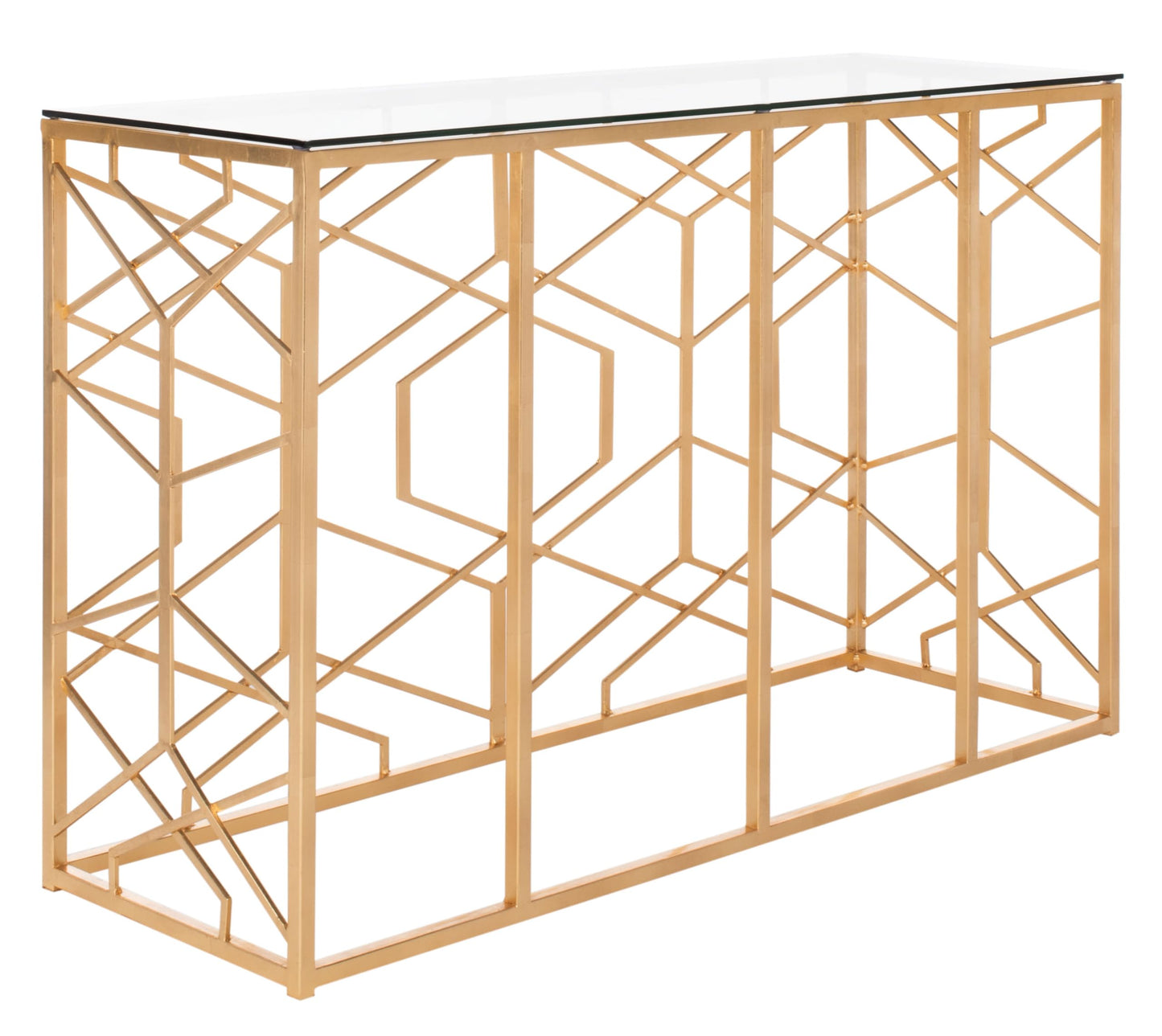 SAFAVIEH Couture Collection Sean Art Deco Geometric Gold Leaf Console Table (Fully Assembled)