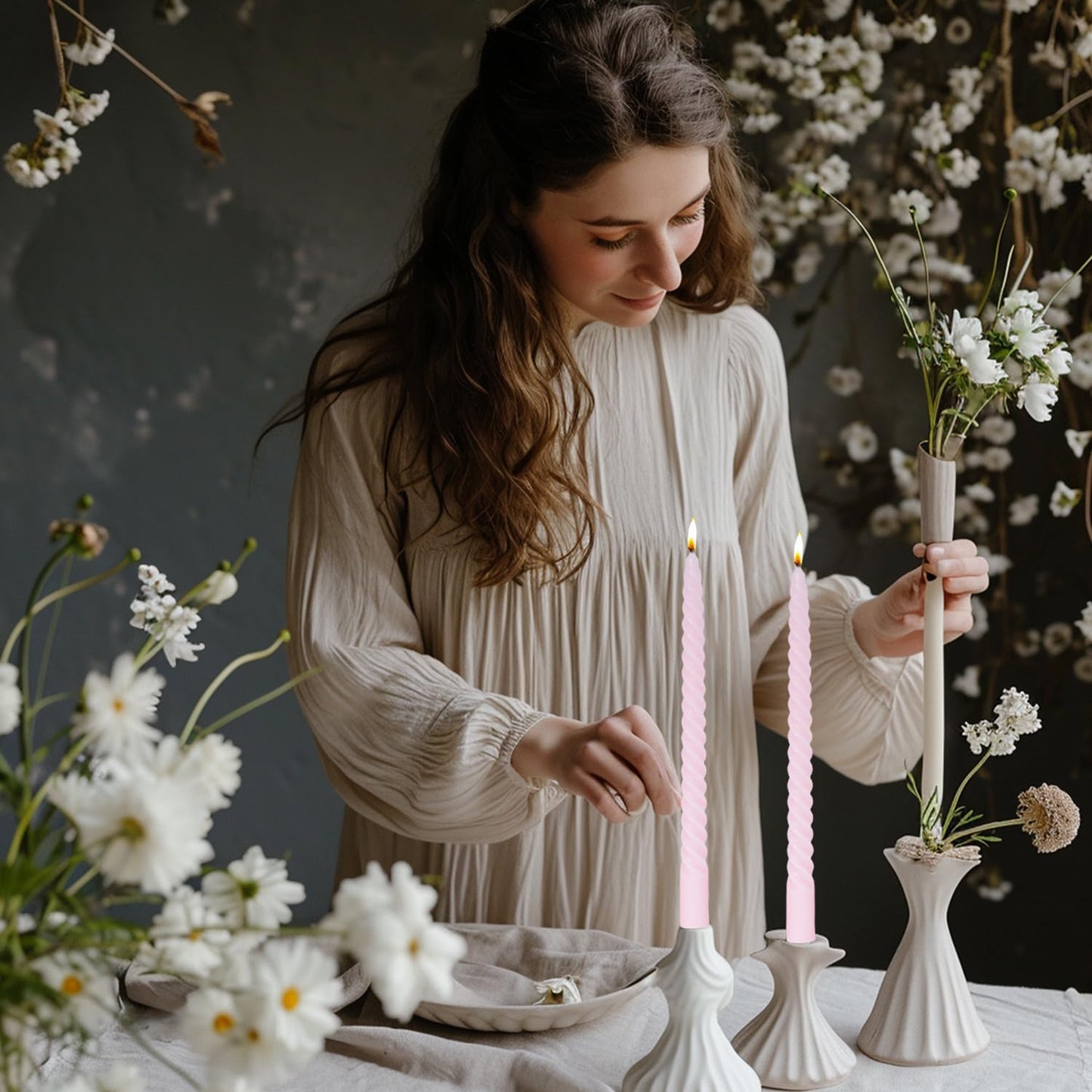 Ivory Taper Candles Stick Spiral Twisted Candles-Set of 12 for Decoration Weddings Party Church-Unscented Dripless Candles,10inch(F-Ivory)