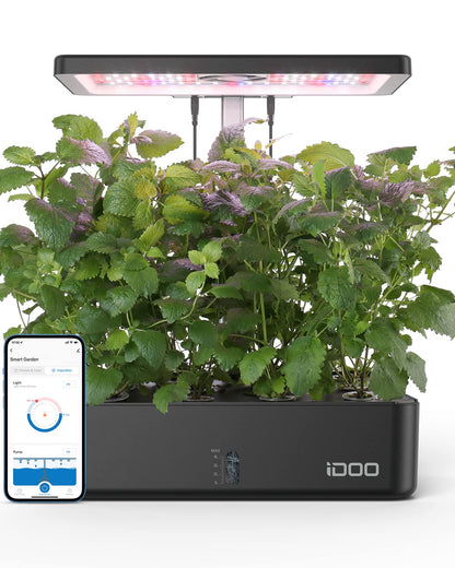 iDOO Hydroponics Growing System Kit 12Pods, Christmas Gifts for Women Mom, Herb Garden Indoor with LED Grow Light for Home, Built-in Fan, Auto-Timer, Adjustable Height Up to 11.3", 12Pods WiFi-Black