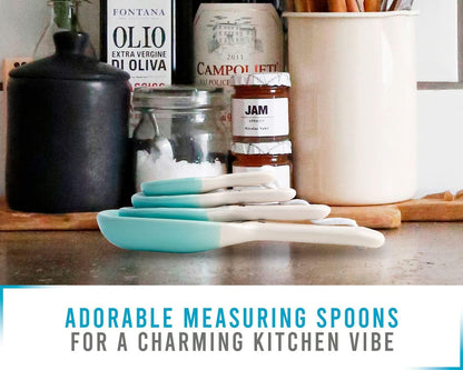 Ceramic Mason Jar Measuring Spoons, Aqua Blue, 4 Rustic Tablespoons for Farmhouse Kitchen Decor