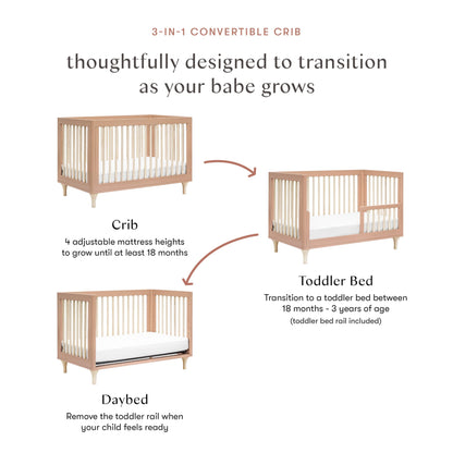 Babyletto Lolly 3-in-1 Convertible Crib with Toddler Bed Conversion Kit in Canyon/Washed Natural, Greenguard Gold Certified
