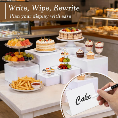nplehome 6 Pcs Buffet Risers, White Acrylic Large Food Risers for Buffet Table with Mini Table Sign, Display Stand Shelf for Party, Catering Cube Nesting Boxes (9" 8" 7" 6" 5" 4" )