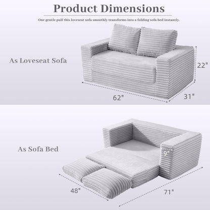 HABUTWAY Convertible Folding Sofa Bed Couch,3 in 1 Pull Out Couch Bed,Loveseat Sleeper Sofa Bed,Boneless Couches with Pillows for Living Room Bedroom, Light Grey
