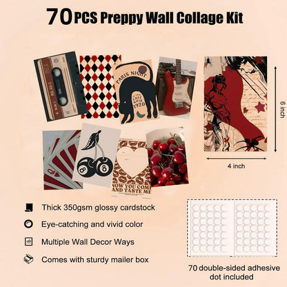 70pcs Downtown Girl Room Decor Wall Collage Kit Aesthetic Pictures, Retro Photo Collage Kit 4x6 inches Wall Art Posters, Decorative Paintings For Teenage Girls Bedroom Dormitory
