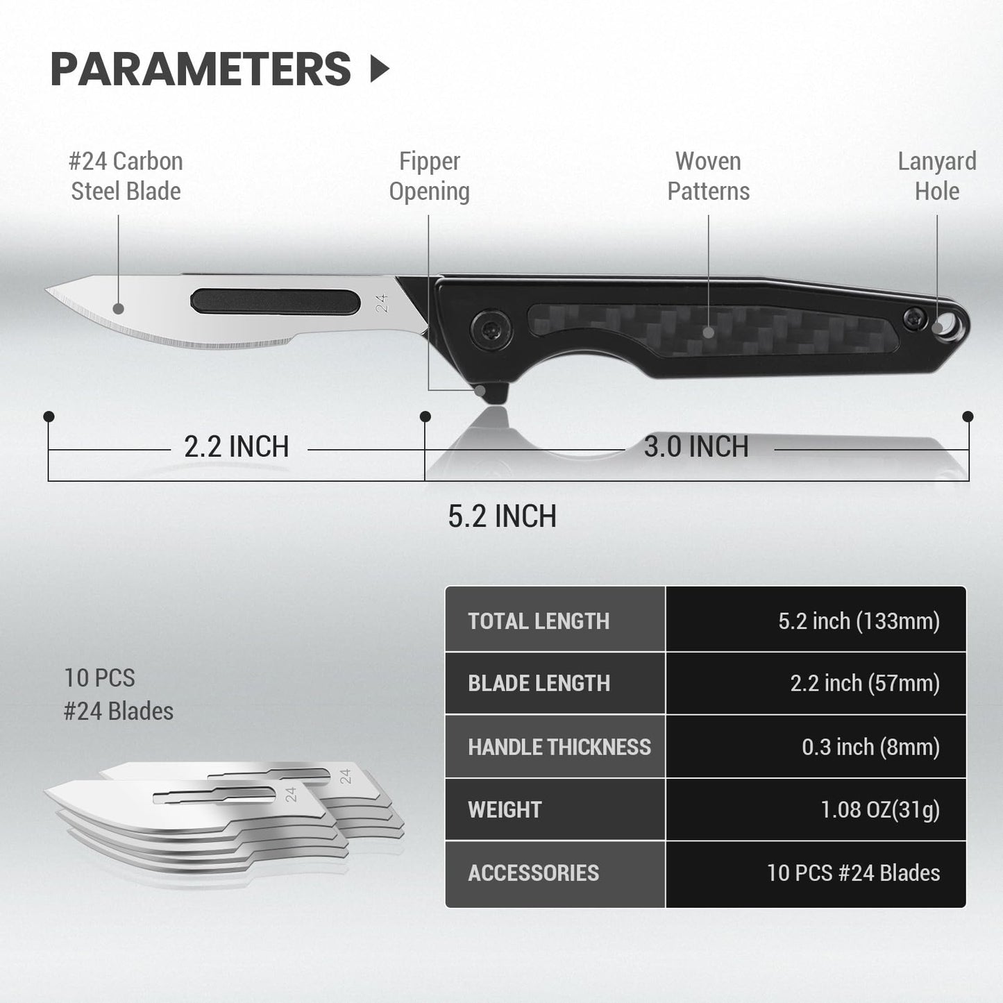 ITOKEY Folding Scalpel Knife, Small Titanium Pocket Knife with 10pcs #24 Replaceable Blades Pocket Clip, EDC Utility Keychain Knife for Men, Slim Razor Surgical Knives for Hunting Skinning Camping