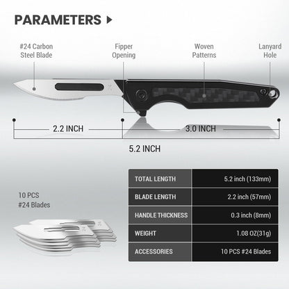 ITOKEY Folding Scalpel Knife, Small Titanium Pocket Knife with 10pcs #24 Replaceable Blades Pocket Clip, EDC Utility Keychain Knife for Men, Slim Razor Surgical Knives for Hunting Skinning Camping
