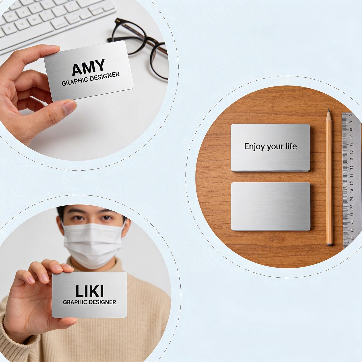 Afcabakila 30pcs 304 Stainless Steel Metal Business Card Blanks Laser Engraving Metal Cards 3.4" x 2.1" 0.8mm Thick for DIY Customizable Nameplates Gift Professional Branding