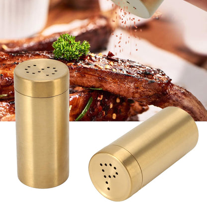 Gold Spice Jar, 2 Pcs Stainless Steel Rustproof Screw Open Top Seasoning Shaker Bottle for Salt, Sugar, Pepper