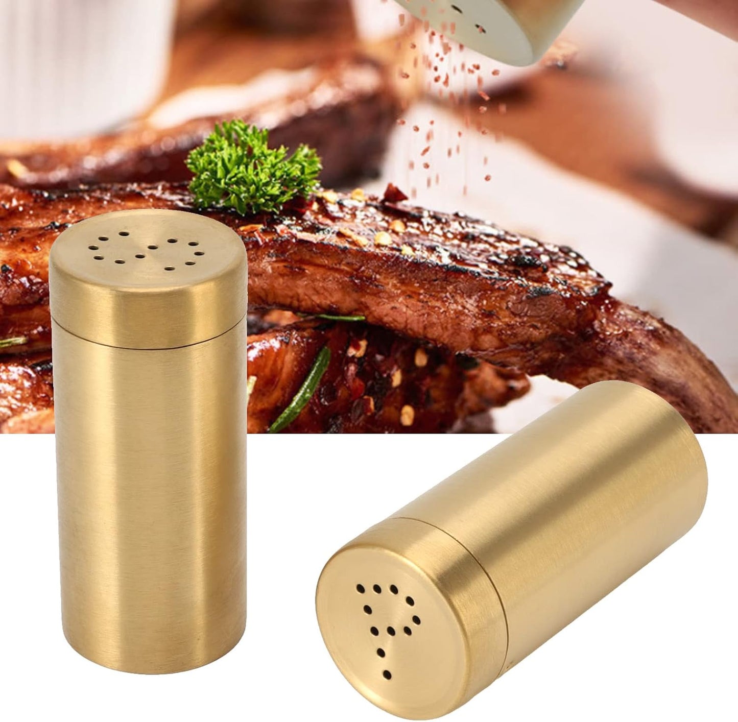 2 Pack Gold Spice Jar, Stainless Steel Shaker with Screw Open Top for Uniform Size Seasoning Bottles