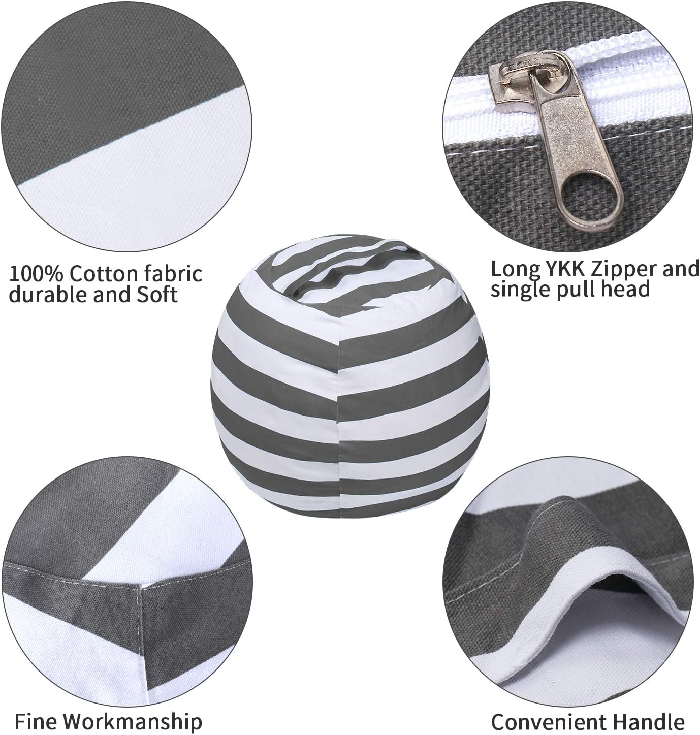 Miaowater 2 PCS Stuffed Animal Storage Bean Bag Chair Cover, Cotton Canvas with Zipper, Grey 24"