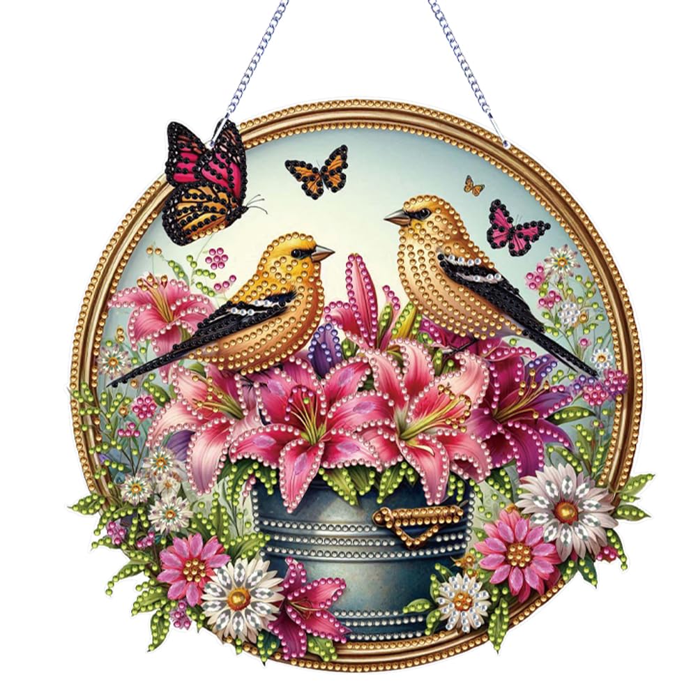 C‘eitura 5D DIY Diamond Painting Hanging Ornament Flower & Bird Sun Catcher, Double Sided Diamond Art Craft Kit for Home Wall Window Decor, Creative Relaxing Gift for Adults & Teens