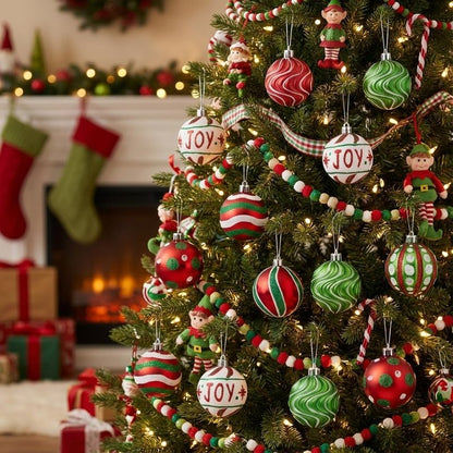 Valery Madelyn Christmas Ornaments Set, 16ct Red Green White Shatterproof Christmas Tree Decorations Ball Ornaments Bulk, 2.36 Inch Hanging Ornaments for Xmas Trees Holiday Party Decor