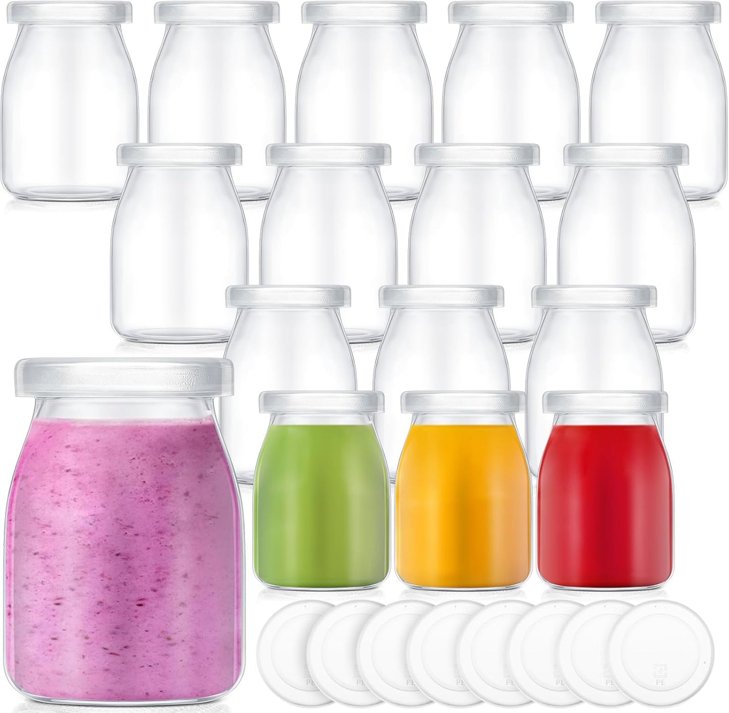 24 Pack 5 oz 48 Zubebe Christmas Glass Milk Bottles with Lids - Versatile Small Glass Jars for Holiday Party Favors