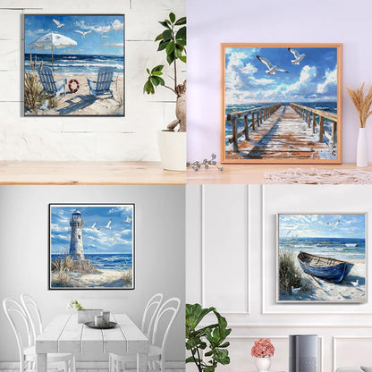 4 Pack Beach Diamond Art Kits for Adults Beginners,Full Round Drill DIY Diamond Painting Kits,Paint by Diamonds Dot Gem Art Crystal Easy,Home Wall Decor&Gift-12x12in