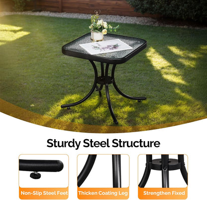 18" VINGLI Outdoor Side Table, Patio Table Steel Frame Tempered Glass Top, Weatherproof Small Tables for Balcony Garden