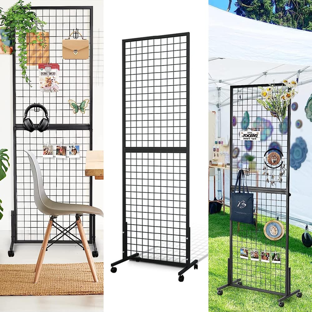 NectaCol Grid Wall Panels, 2 Packs 2'x 6' Gridwall Panels Tower with T-Base, Black Wire Grid Wall Display Rack, Craft Show Display Rack, Art Gridwall Display Stand