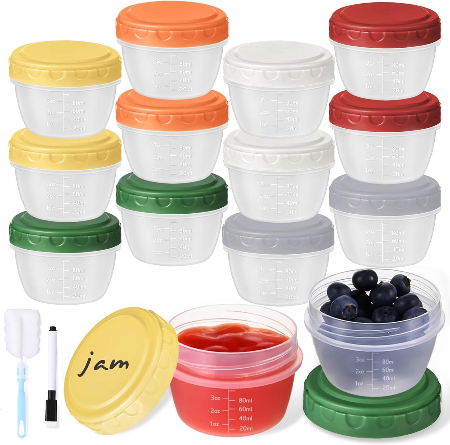 12pcs 4 oz 1/2 Yomarket Small Plastic Containers with Lids, Reusable Cup Small Food Storage Containers, Leakproof