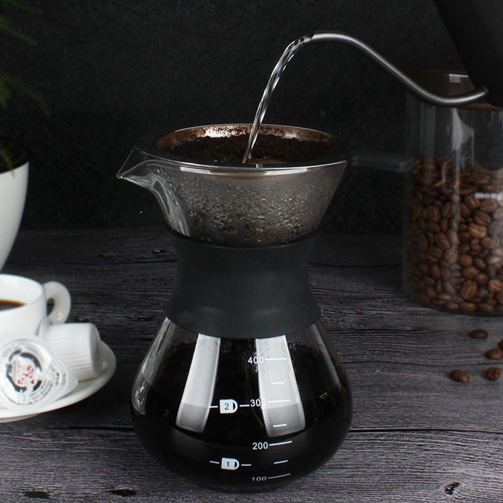 Yosoo Elegant Hand Pour Over Coffee Maker Set, Reusable Manual Drip Filter, Glass Carafe & Stainless Steel Filter