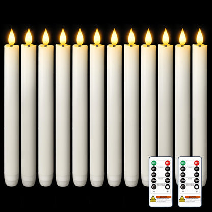 Homemory 12 Pcs Waxy Flameless Taper Candles with Remote, Flickering Battery Operated, LED Flameless Candlesticks, Classic Tall Taper Candles for Home, Wedding, Party, White, 9.6 inches