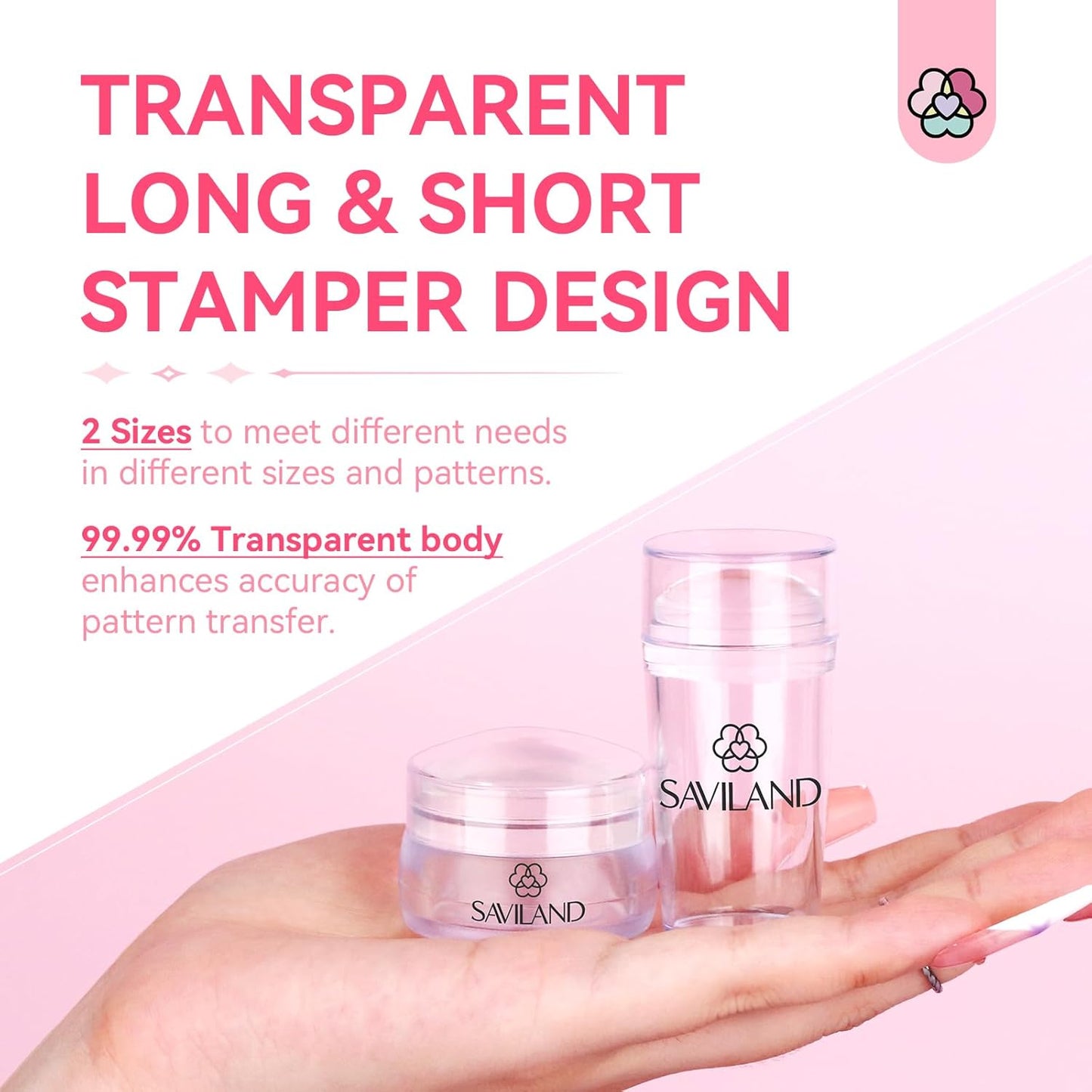 Saviland French Tip Nail Stamp - 4PCS Nail Art Stamper Kit Clear Silicone Nails Stamping Long & Short Jelly Stamper with Scrapers Nails Stamper Kit for French Manicure Nail Art Home DIY Salon