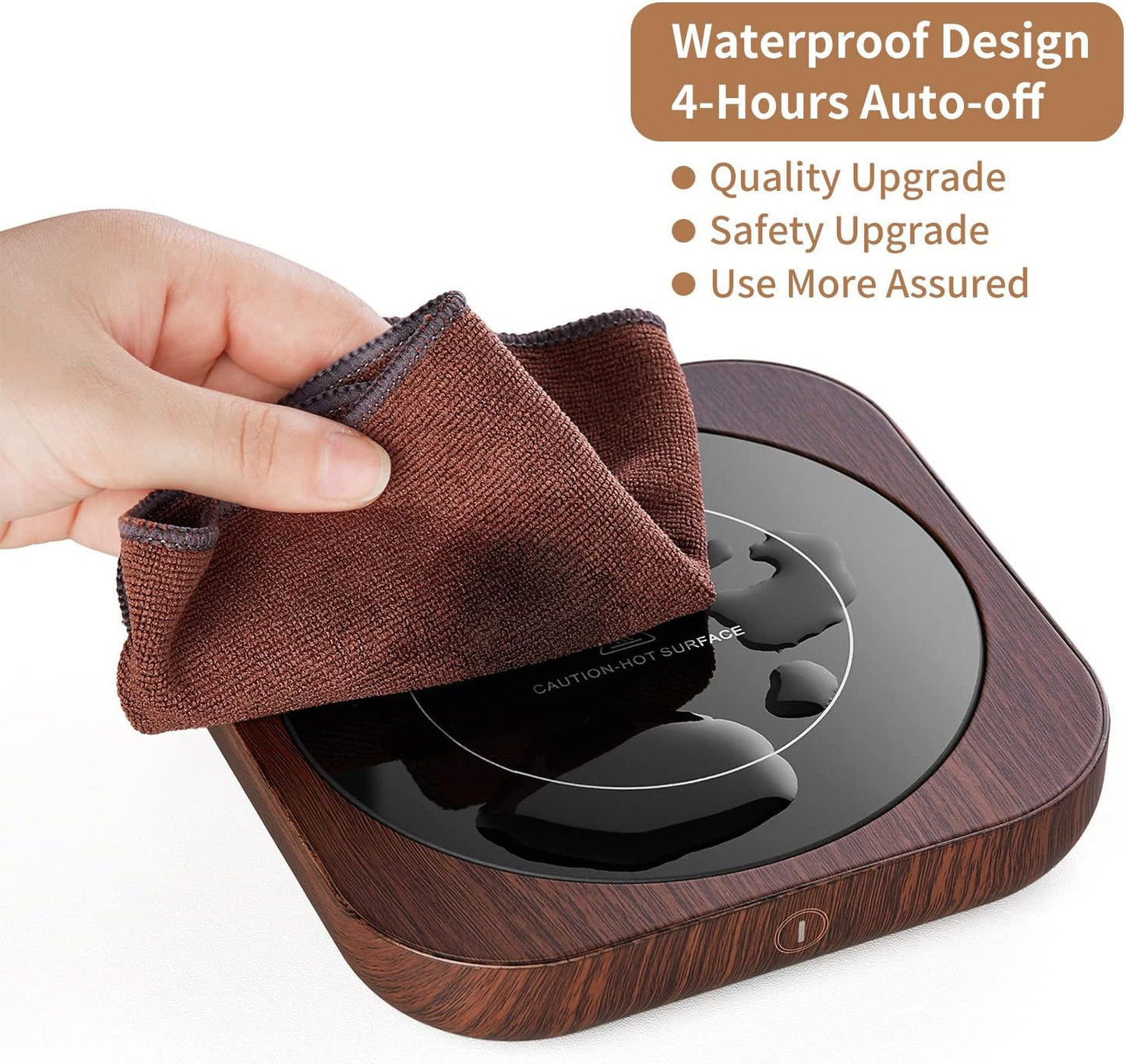 3 Settings, 54-Inch Coffee Mug Warmer with Auto Shut Off, Temperature Brown Wood Grain Design, Electric Beverage Heater