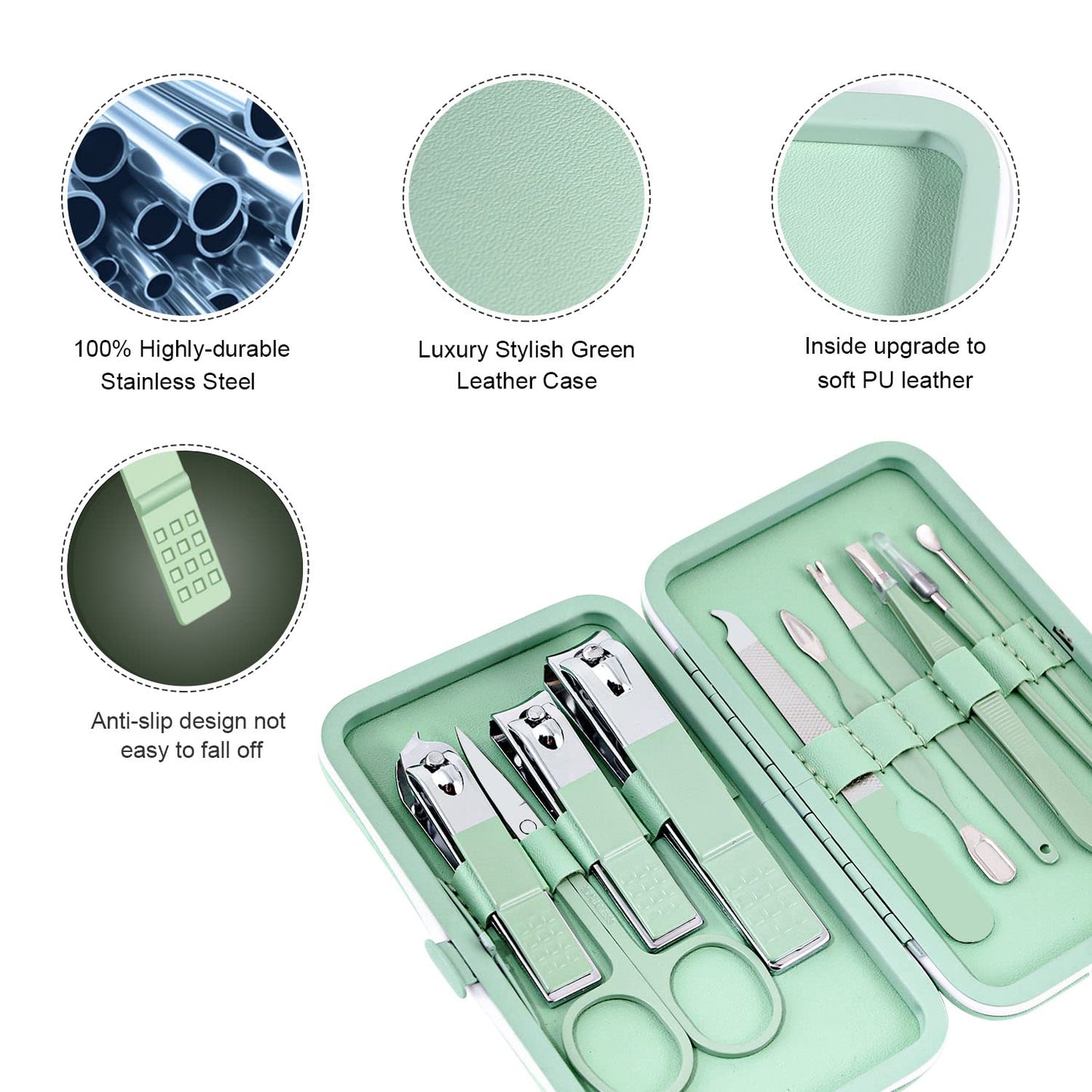 Manicure Set, Travel Mini Nail Clippers Kit Pedicure Care Tools, 10pcs Stainless Steel Grooming kit (Pink)