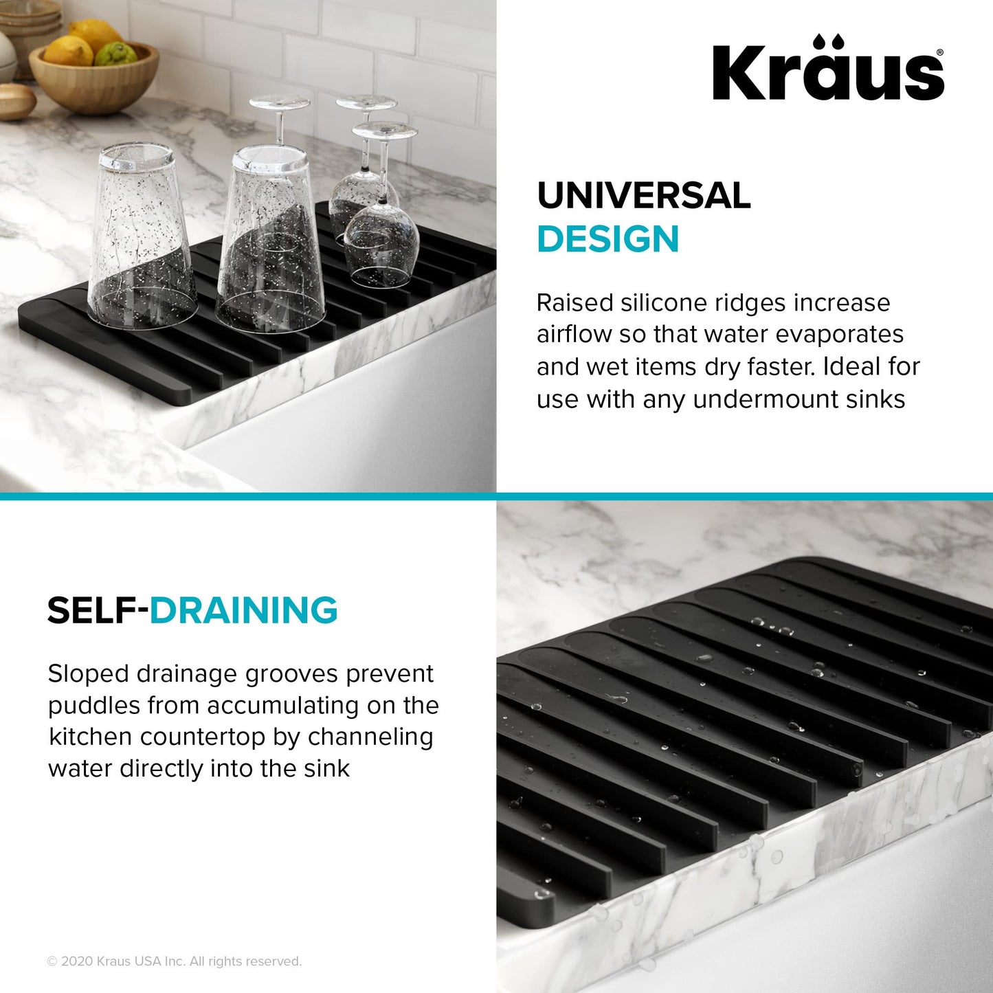 Kraus Self-Draining Silicone Dish Drying Mat or Trivet for Kitchen Counter in Light Grey, KDM-10LG