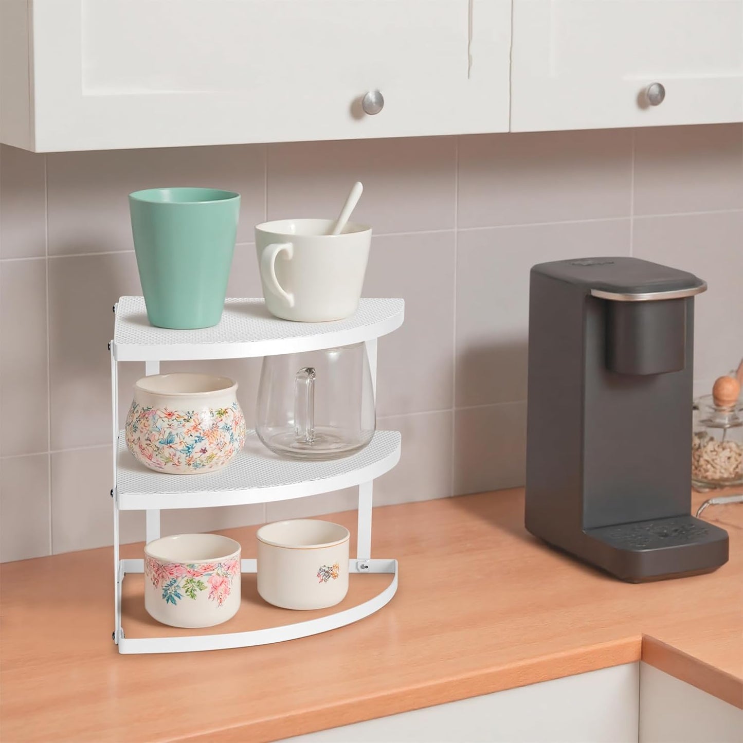 ROFAY 3-Tier Counter Metal Corner Shelf Plate Organizer for Kitchen & Cabinet, Corner Rack for Plates, Dishes, Pantry