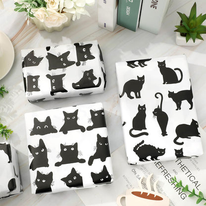 FYSUIMU Black Cat Wrapping Paper -Mini Roll- 17 In x 32.8 Ft Funny Cat Gift Wrap Paper for Holiday Halloween Birthday Party Wrapping Supplies