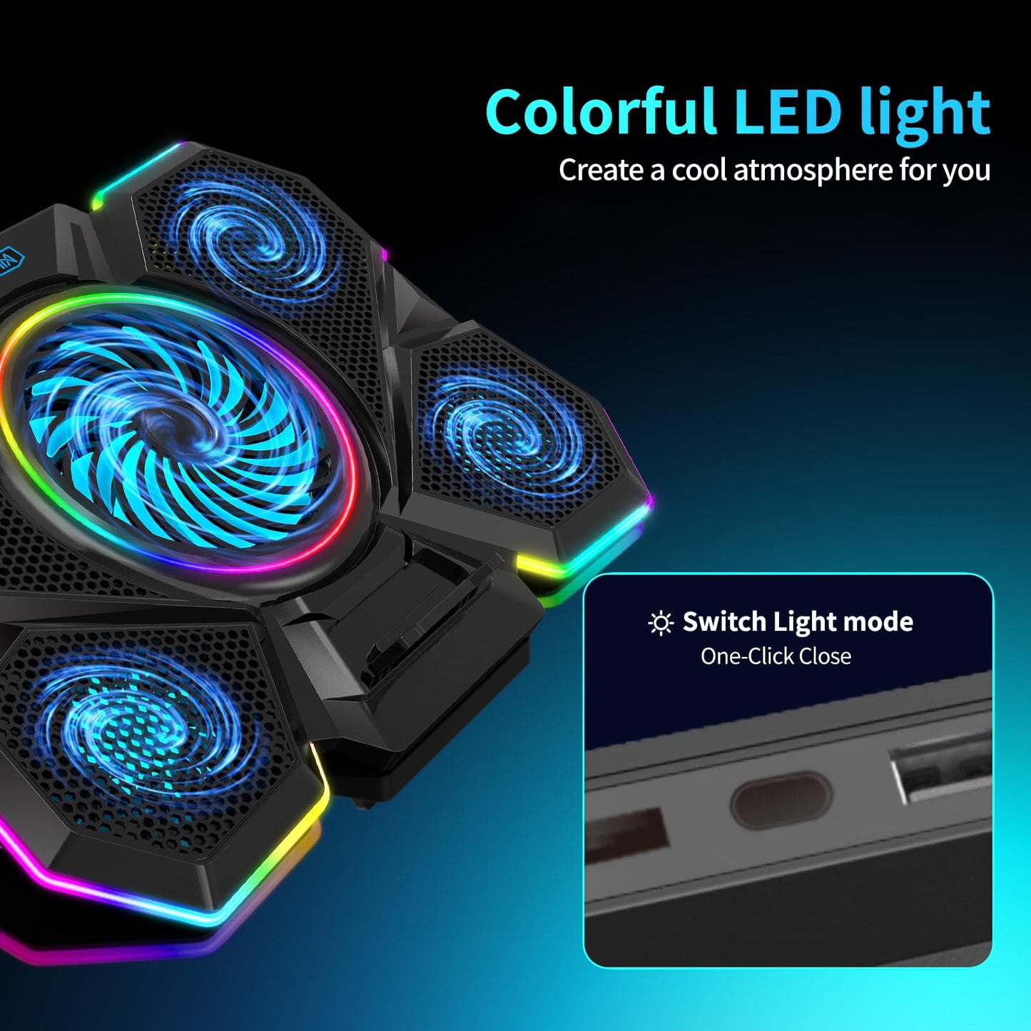 AIMIUZI Laptop Cooling Pad, Gaming Laptop Cooler with 5 Quiet Fans and LED Lights (One-Click Close), Laptop Fan Cooling Pad Fits 12-17 Inch Laptop, 7 Adjustable Height
