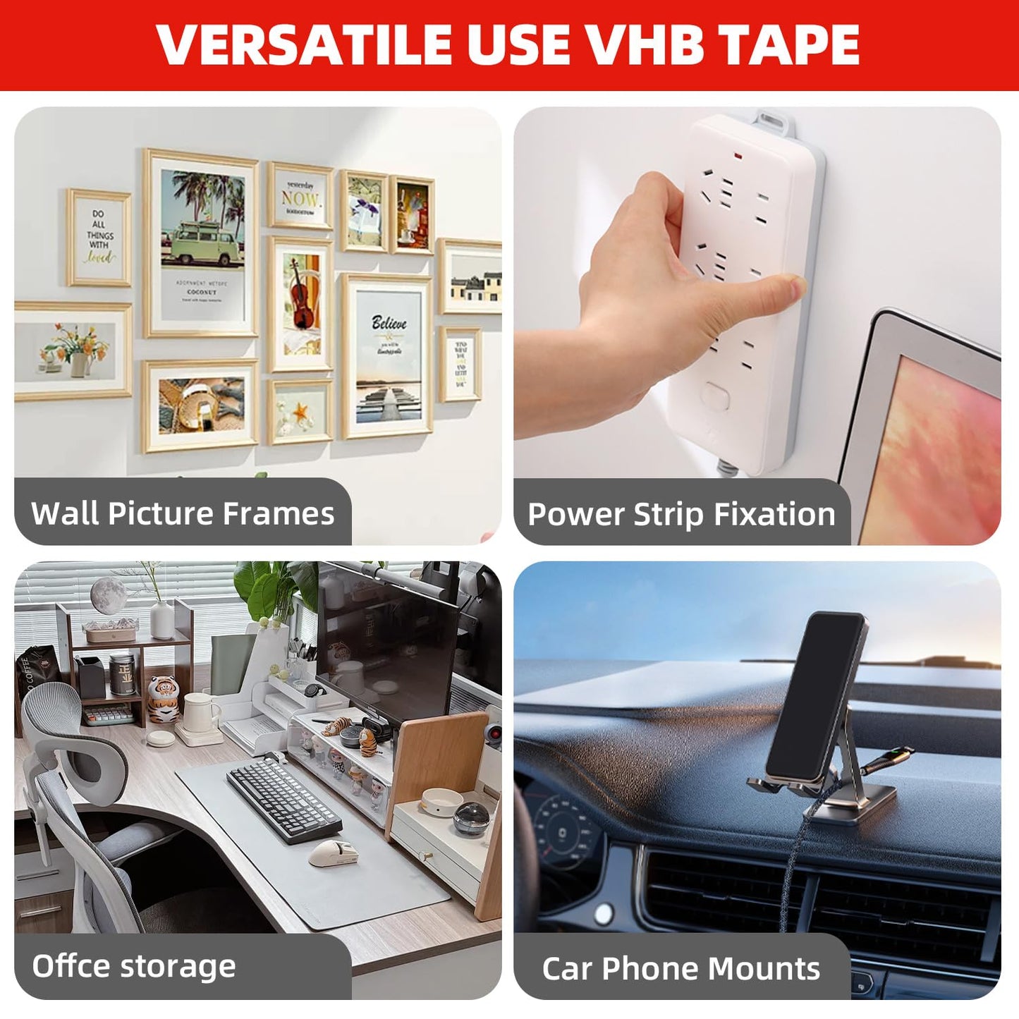 3M Double Sided Tape Heavy Duty2in X 9.85ft, Removable Mounting Tape for Wall, White Sticky Foam Tape, Picture Hanging Strips & Poster Hanger, Waterproof Adhesive Strips, Carpet Tape & Rug Gripper