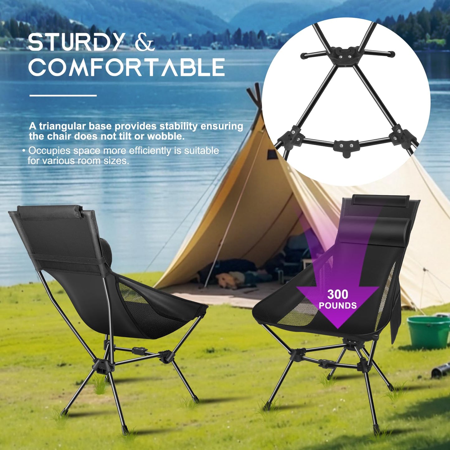 JITOOW Camping Chairs, Portable Camping Chair with Headrest and Storage Bag, Lightweight Foldable Chair for Outside Camping, Hiking, Travel, Beach and Sports