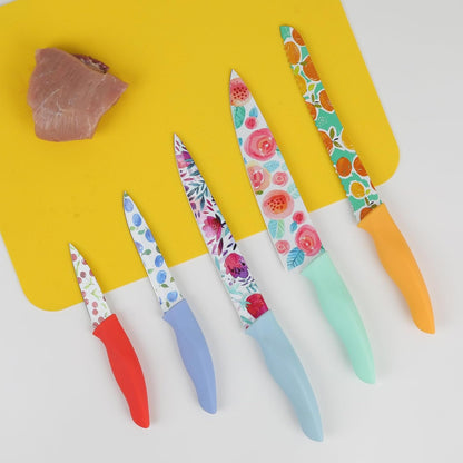 G.a HOMEFAVOR 5-Piece Kitchen Knife Set, Nonstick Coated with 5 Blade Guards, Multicolored