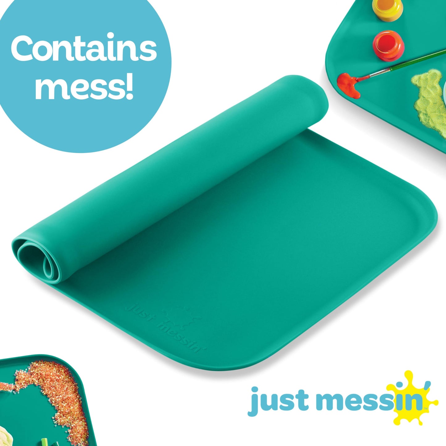 Just Messin' Silicone Art Mat Mega Bundle – 16”x26” Mats with High .6" Edge, Blue, Green & Pink, Non-Slip, Heat Resistant for Crafts, Resin,Paint & Jewelry-Making
