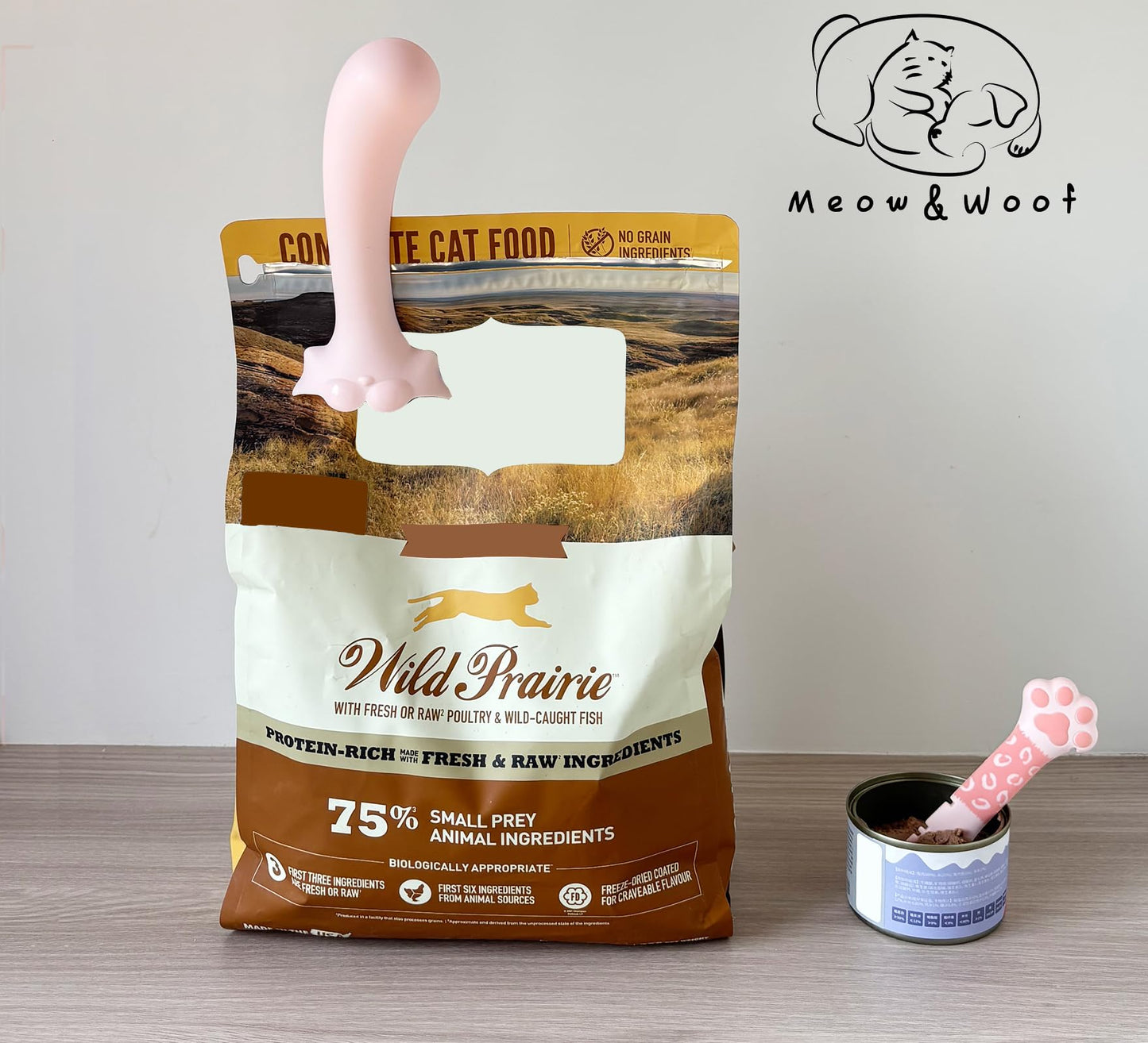 Meow&Woof Cat Food Scoop and Wet Food Spatula Set, 2-Piece Pet Food Measuring Scoop with Bag Clip, Approx. 1 Cup Dry Food Scooper & Silicone Can Spoon for Dogs and Cats, Pink