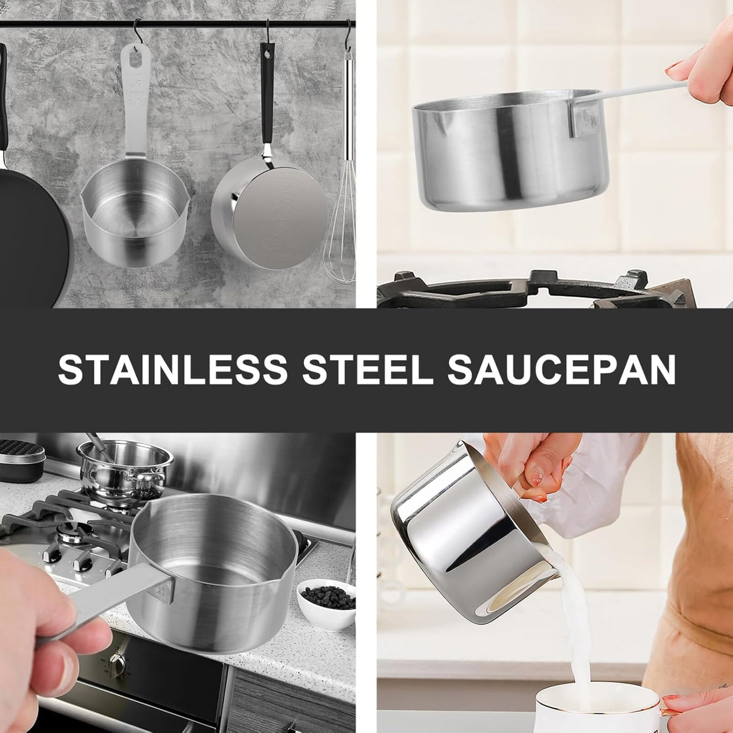Hemoton Mini Sauce Pan, Stainless Steel Butter Warmer Pot, Milk Warmer, Chocolate Melting Pot, 80ml