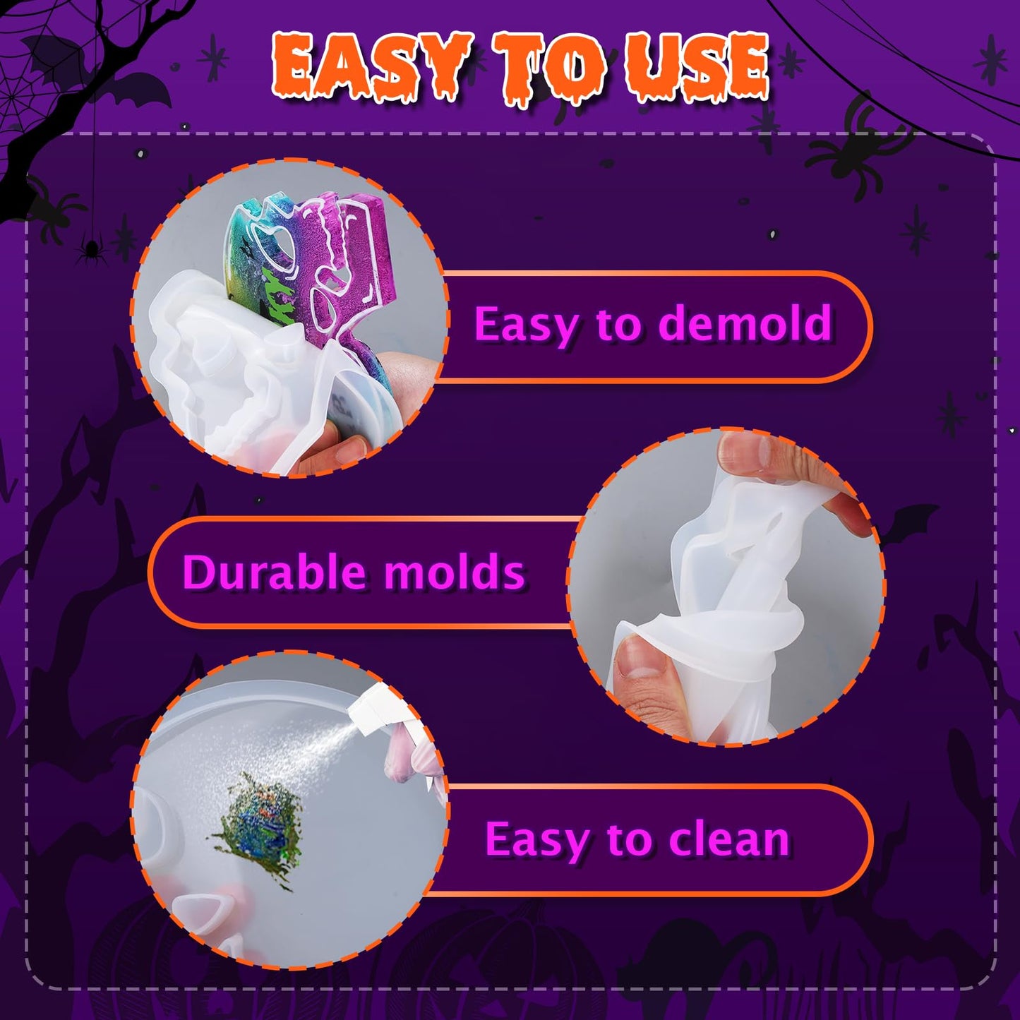 LET'S RESIN 4 Pcs Skull Coaster Resin Molds, Coaster Silicone Molds with Holder, Halloween Coaster Molds for Epoxy Resin, Skull Coasters Decoration for Festival, Ideal Gifts for Crafter and Artist