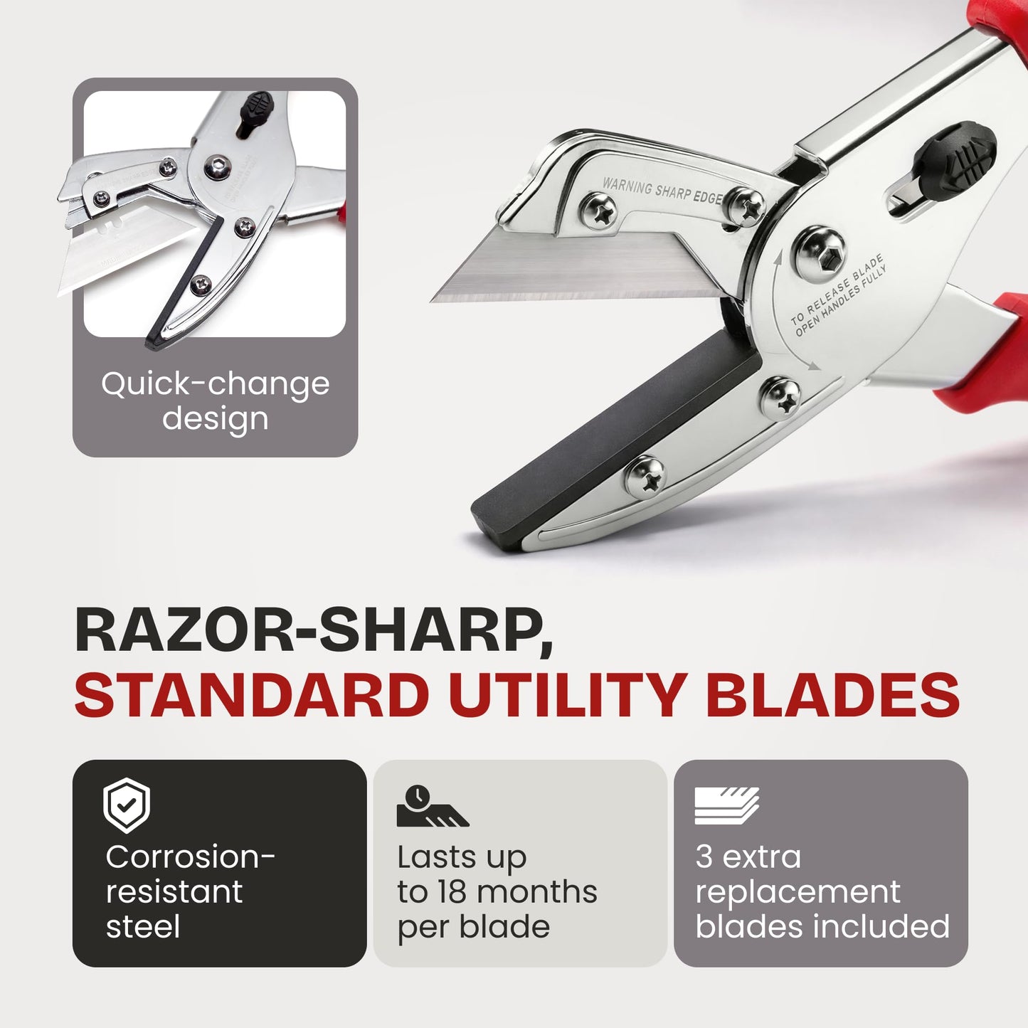 RONAN Multi-Cut Quick Change Utility Cutter, Razor Sharp Multipurpose Cutting Tool Cuts Cable, Wood, Carpet, Laminate Tile, Vinyl, Rubber, Shrubs, For Professionals and DIY