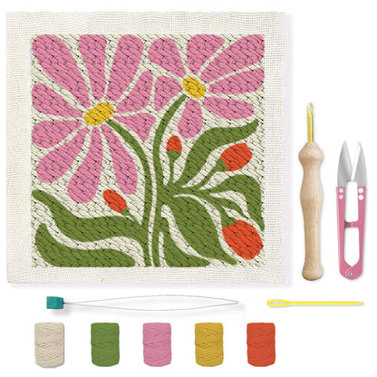 BEUNITONE Flower Beginners Punch Needle kit Handcraft Embroidery Starter Kits for Adults Punch Stitching Kit with Instruction, Threader, Needle and Square Punch Needle Frame for Wall Decor 9.4''x9.4''
