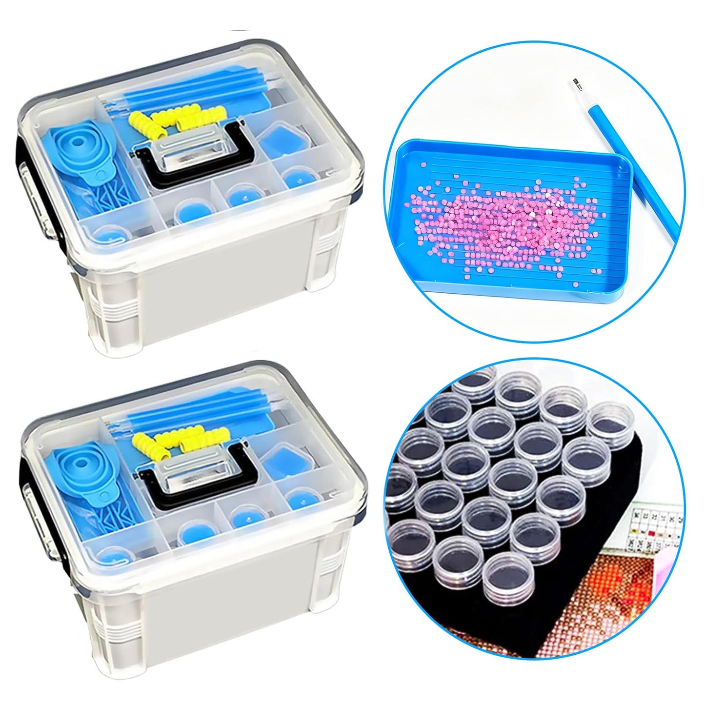 CXJINZE Diamond Painting Tools Accessories Storage-Kit 111Pcs 5D Set Portable Tool Box with Handle Craft Jewelry Bead Storage Blue Box Art Trays for Diamond Painting Accessories and Tools