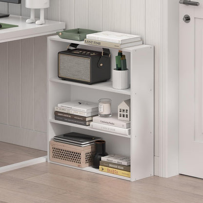 Furinno Basic Book Shelf, 3-Tier Bookshelf, Cube Storage Organizer Bookcase with Open Shelf, 7 x 24 x 26, for Living Room, Bedroom, Home Office, White