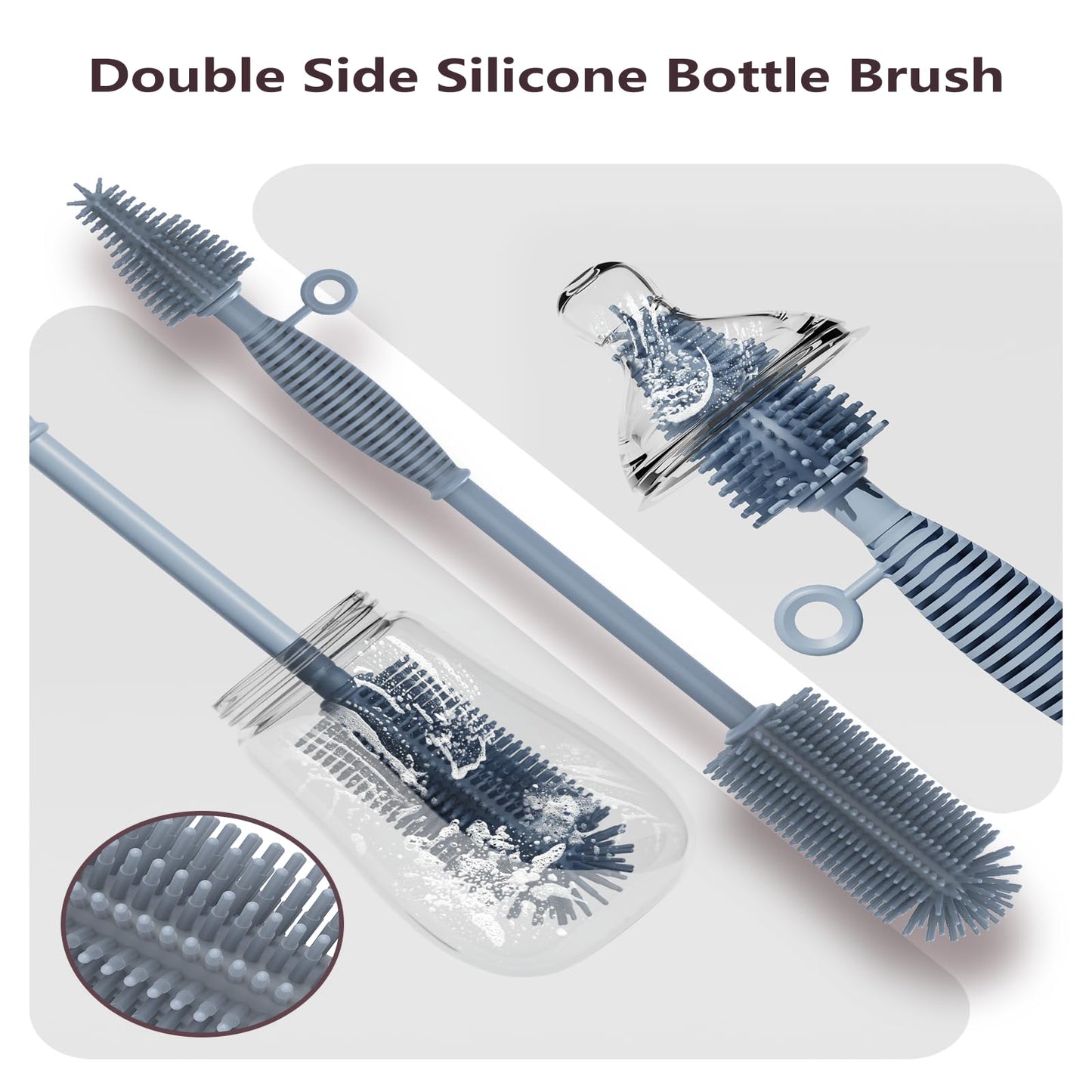 Raymeefa Bottle Brush & Straw Cleaner Brush Set,Silicone Bottle Brush with Sturdy Handle for Water Bottles,Tumblers,Baby Bottles,Long Flexible Straw Cleaner Brush for Standard Straws(Blue)